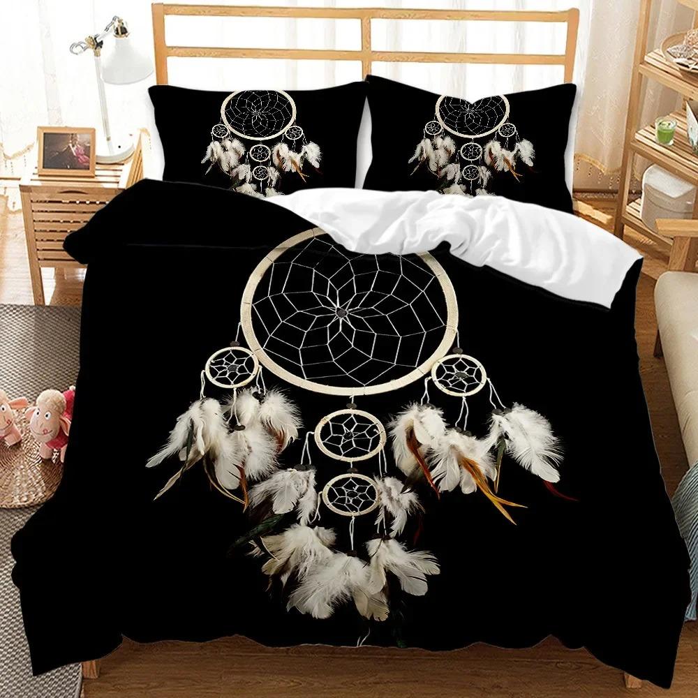 Dream Catcher Duvet Cover KingQueen Size Ethnic Tribal Feather Rose Pattern Bohemian Bedding for Women