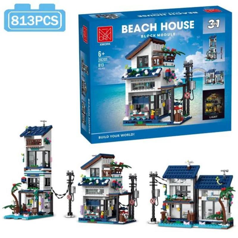 

3 in 1 Street View Beach House Building Blocks Creative Expert City Villa House Model Brick Toys For Children Birthday Gift MOC