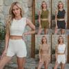 Summer Women's Slim Round Neck Vest Shorts Fashion Knit Suit