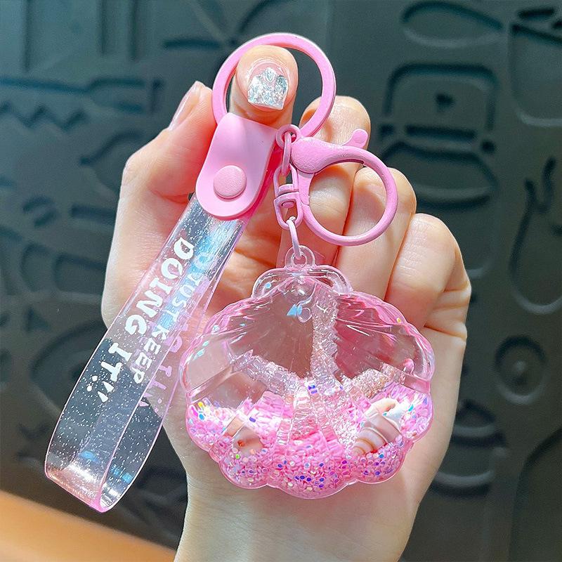 

New Oil-Filled Glitter Bottle Keychain - Cute Cartoon Pendant, Small Gift