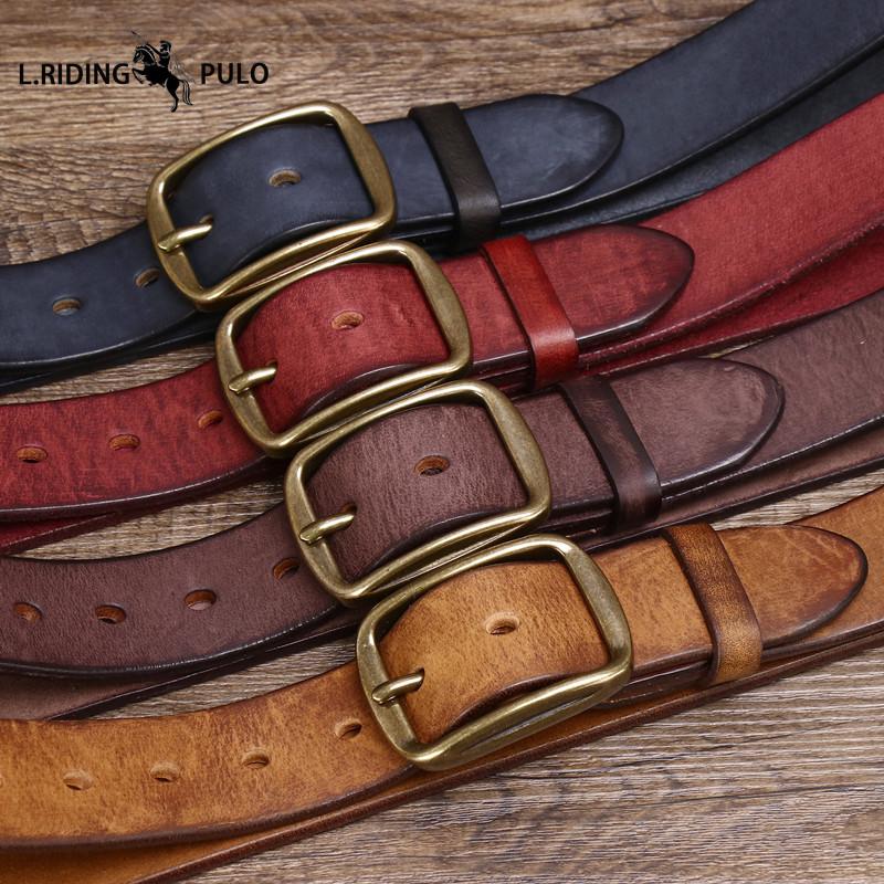 Cinturón de Trabajo Retro Hecho a Mano para Hombre, Hecho de Cuero Vacuno Puro de Flor Entera con Hebilla de Cobre, Cuero Genuino para Jeans