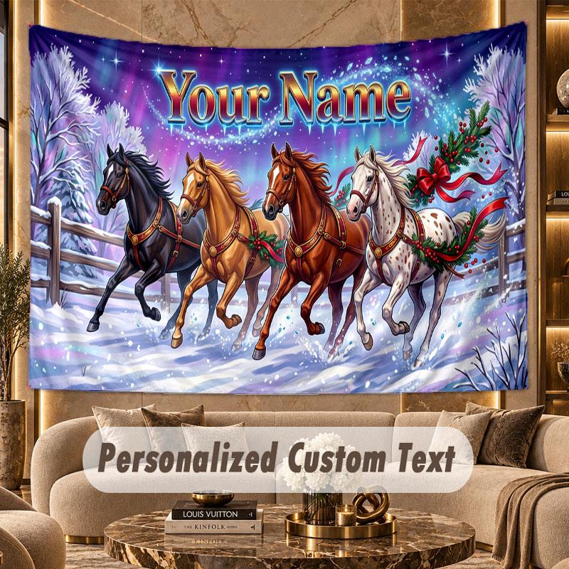 Horse (301) Theme Personalized Tapestry Custom Name Text Wall Hanging Tapestry Home Background Decoration