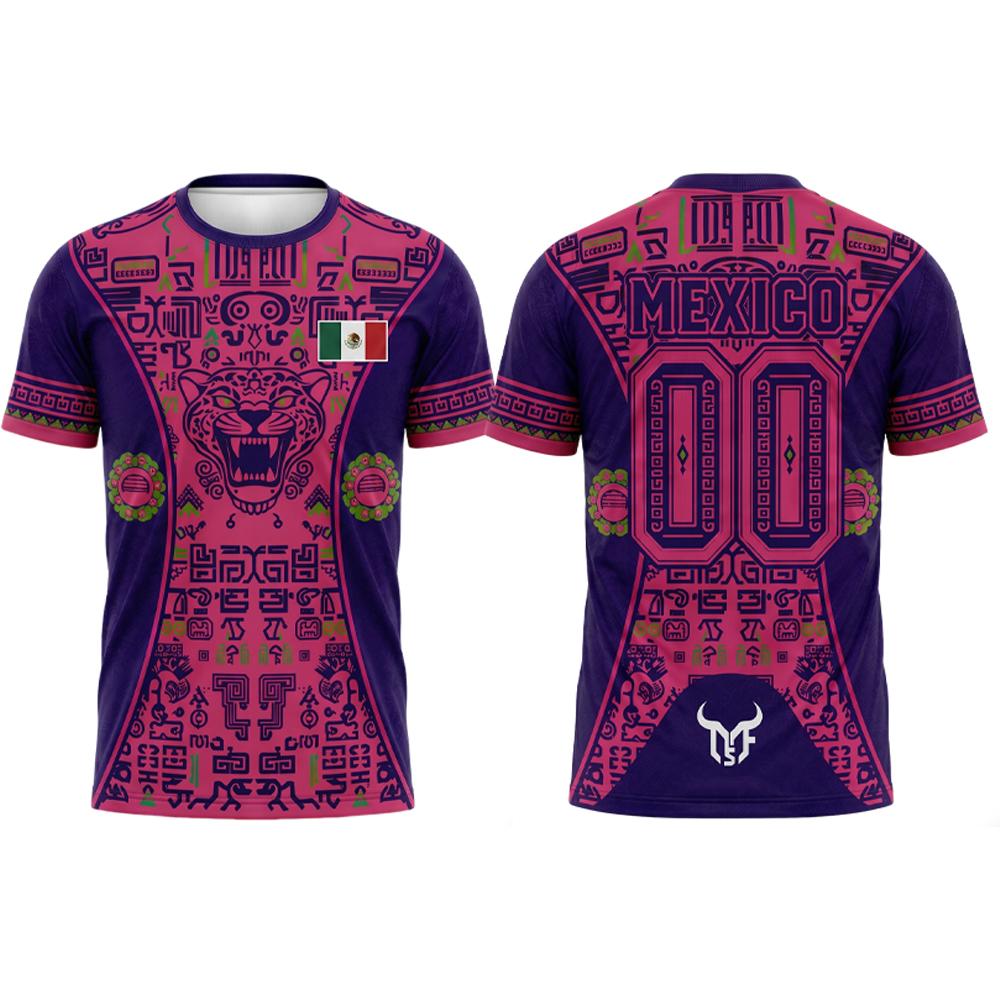 Maglietta da Calcio Uomo Stile Messicano con Grafica Giaguaro Estate Traspirante Bandiera Messicana Stampa 3D Maglia Unisex Casual Streetwear Top