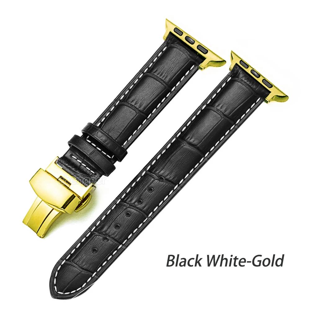 Leather Watchbands for Apple Watch Series 7 45mm 41mm Watch Band for Iwatch 6 5 4 SE 44mm 40mm 42mm 38mm Strap Butterfly Buckle
