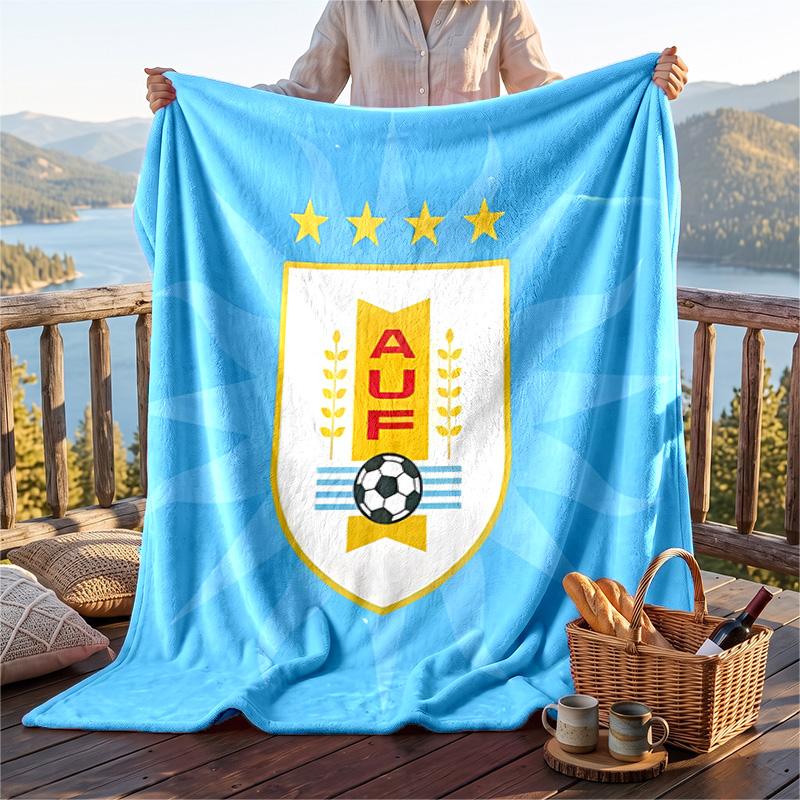 Warm Flannel Blanket Uruguay National Team Pattern, Lightweight Comfortable Throw Blanket for Bed Sofa Use