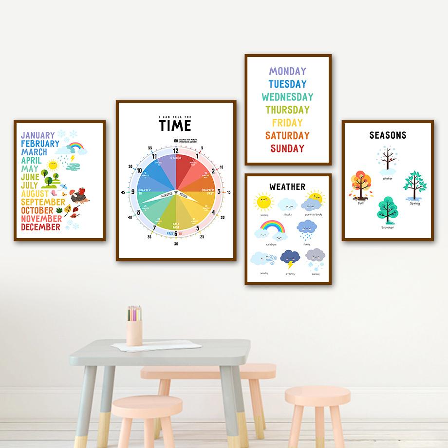 Time Season Period Weather Nordic Posters and Prints Canvas Painting Wall Art Pictures for Kindergarten Nursery Room Decor