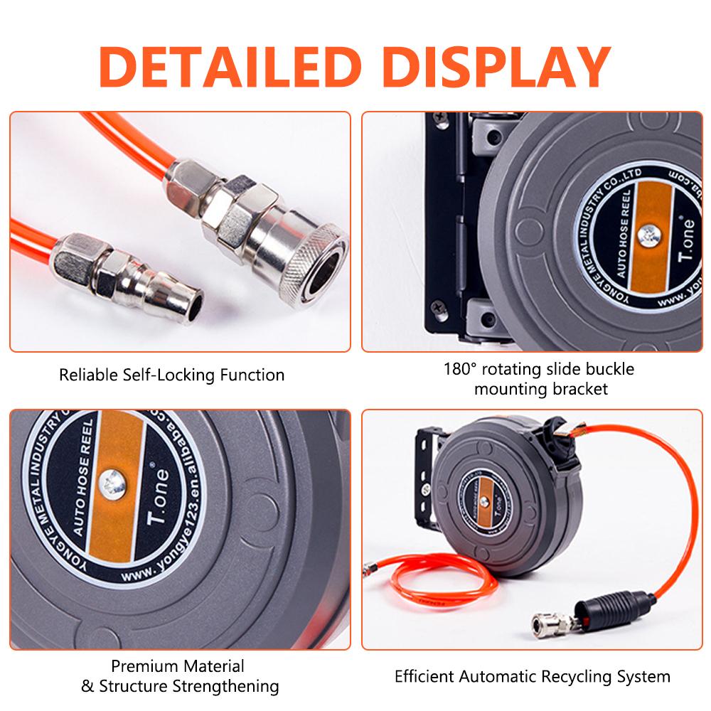 6mm Automatic Retractable Hose Reel Car Wash Garden Irrigation Water Tube Holder Wall Mount High