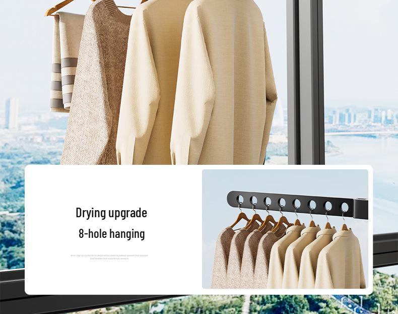 Aluminum Balcony Clothes Drying Rack with Snap-On Anti-Theft Clips for Window Frames - No Drilling Needed