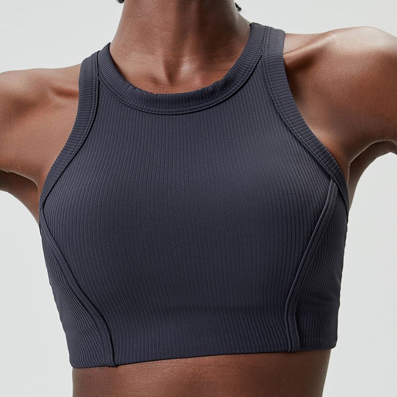 High Collar Willow Leaf Thread Beauty Back Exercise Underwear Women's High Strength Bubble Wrap Running Workout Bra Yoga Vest