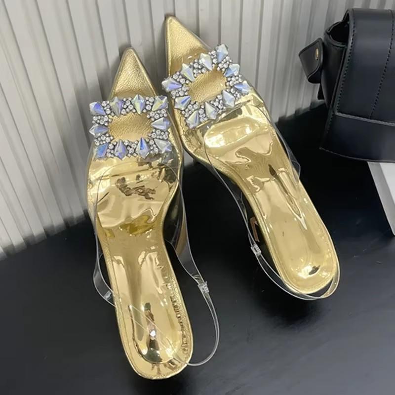 Fashion Eilyken Spring Square CRYSTAL Women Pointed Toe Pumps Sandals High Heels PVC Transparent Party Prom Shoes