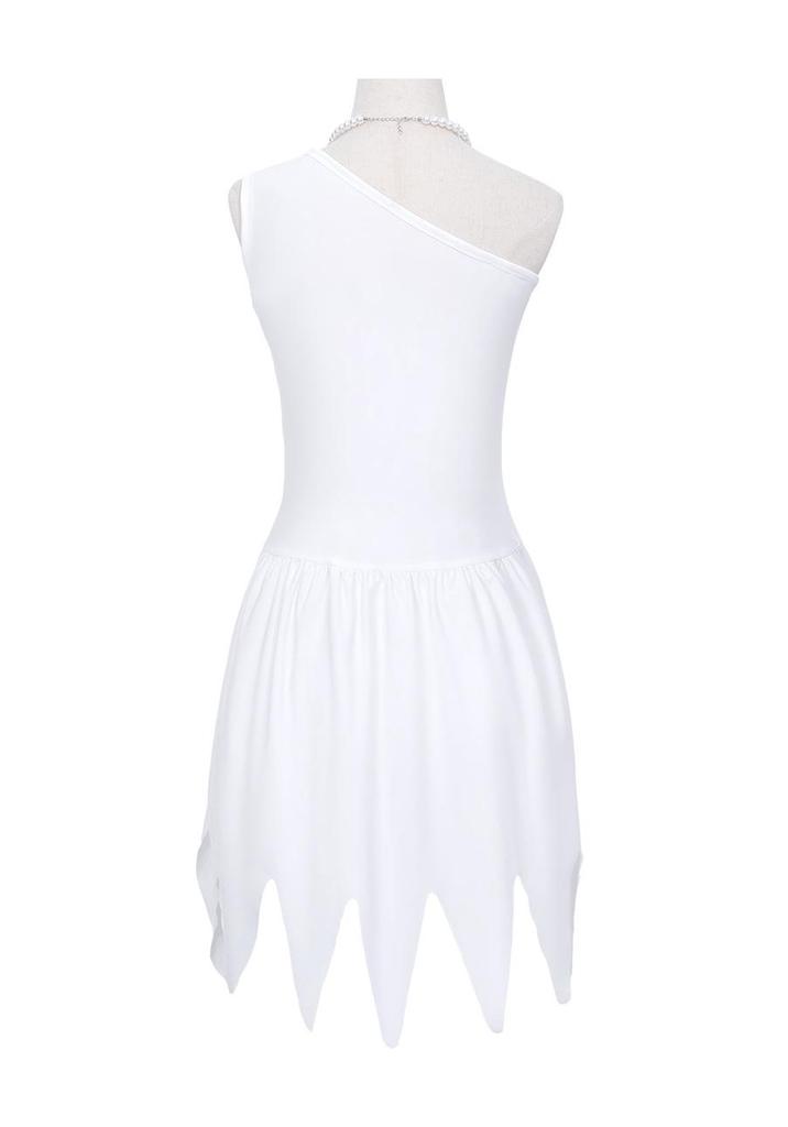 Wilma Flintstone Cosplay Costume: One-Shoulder White Dress for Halloween