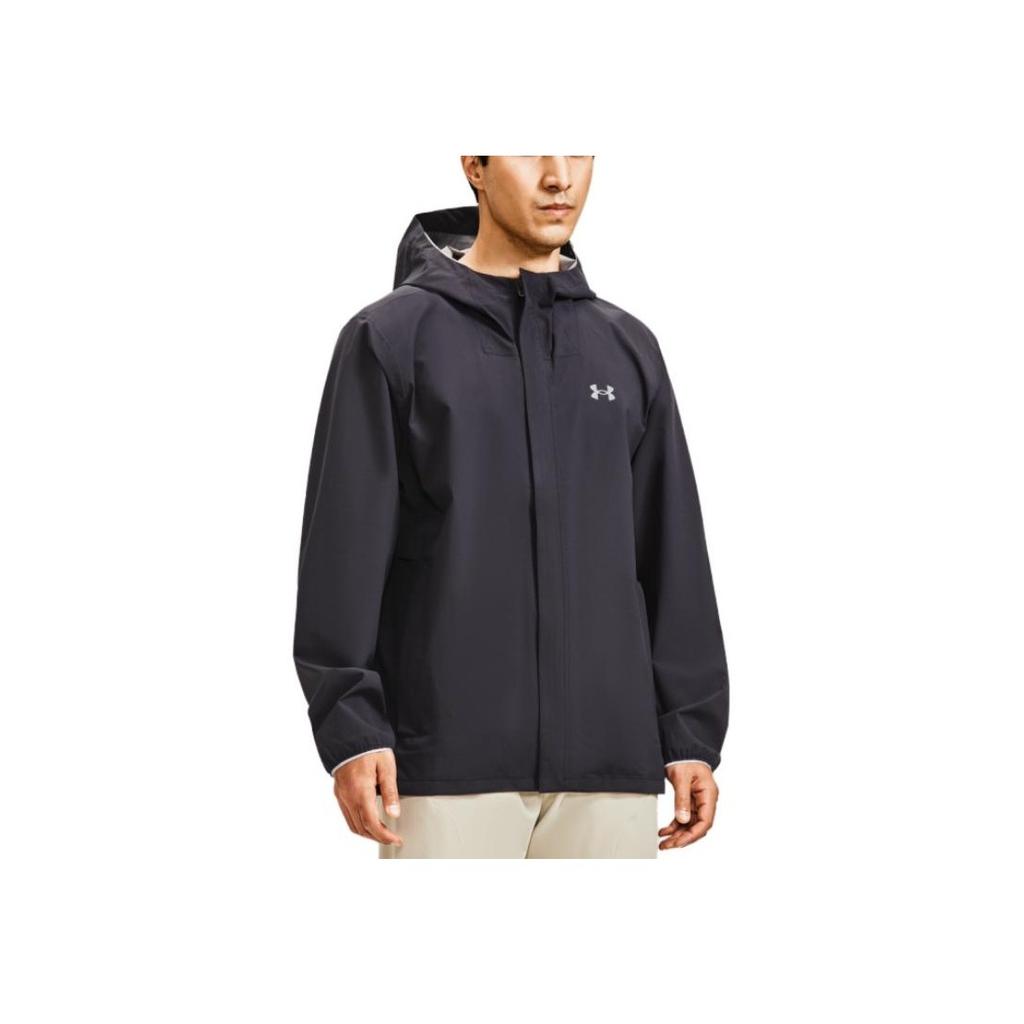Under Armour Stormproof Solid Color Logo Print Zip Hoodie Jacket Men Outerwear Black 1376066-001