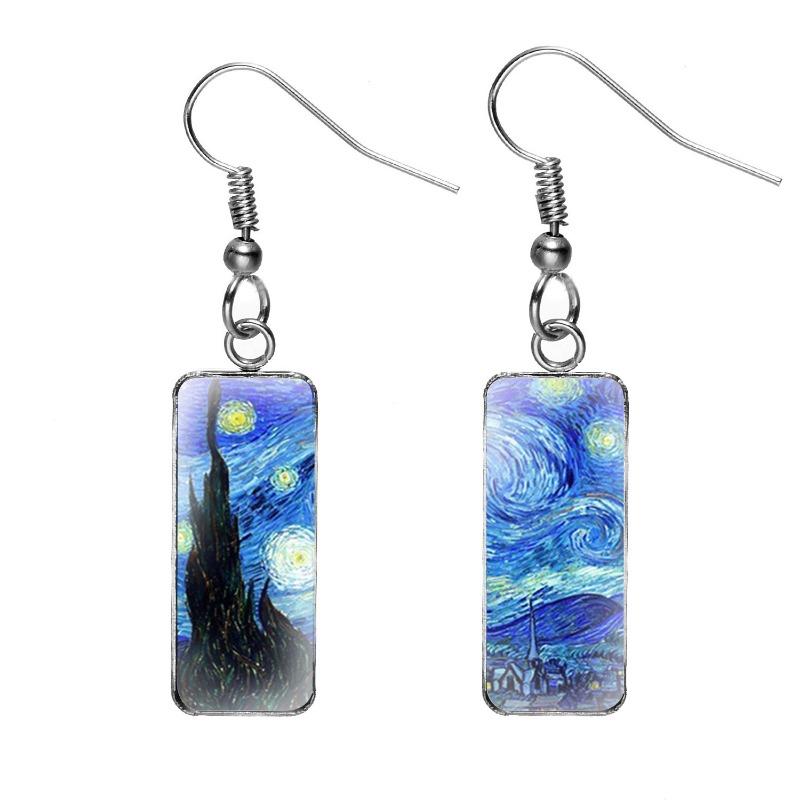 

Van Gogh Inspired Starry Night Sunflower Iris Earrings, Women s Artistic Vintage European Fashion Jewelry