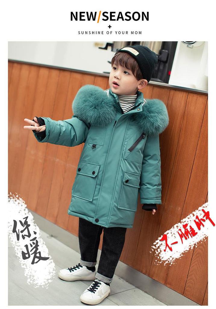 Boys' 2023 Mid-Length Winter Jacket: Thickened Cold-Weather Wear for Small and Medium Children