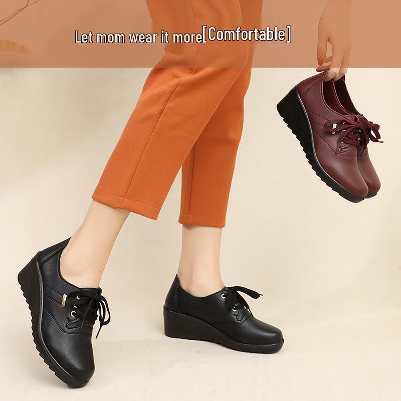 Thick-Soled Lace-Up Shoes for Middle-Aged and Elderly Women - Spring & Autumn Style for Work