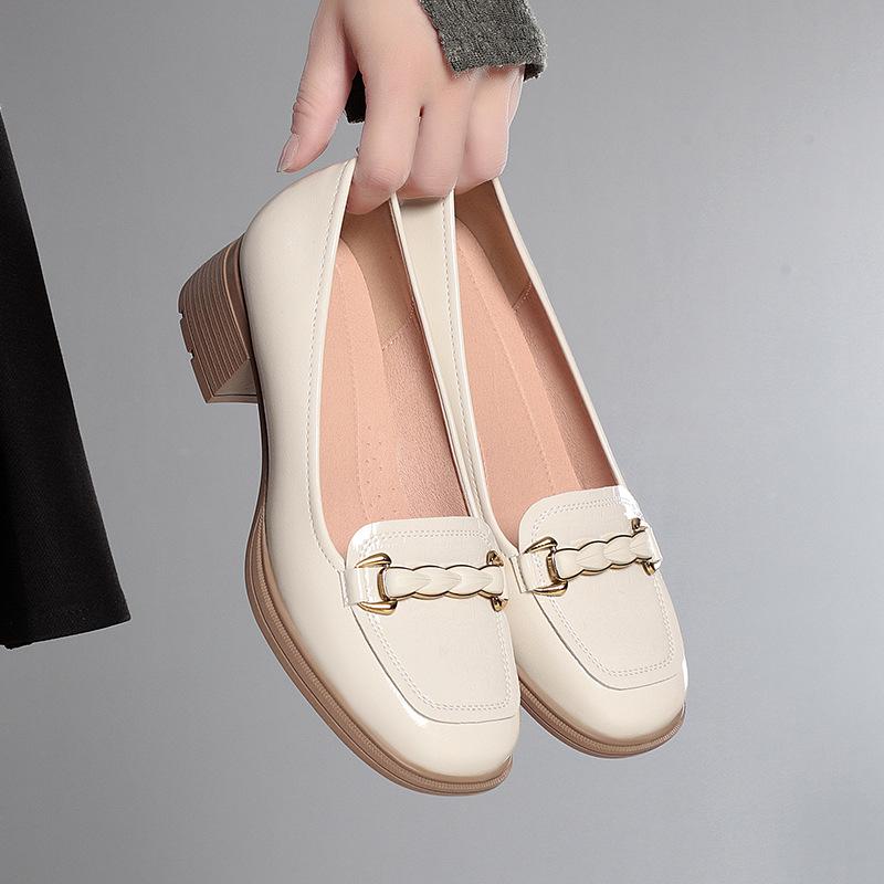 Damskie wsuwane płaskie buty na grubym obcasie - Kwadratowy nosek, Niskie wycięcie, Oddychające, Super miękka podeszwa, Wygodne