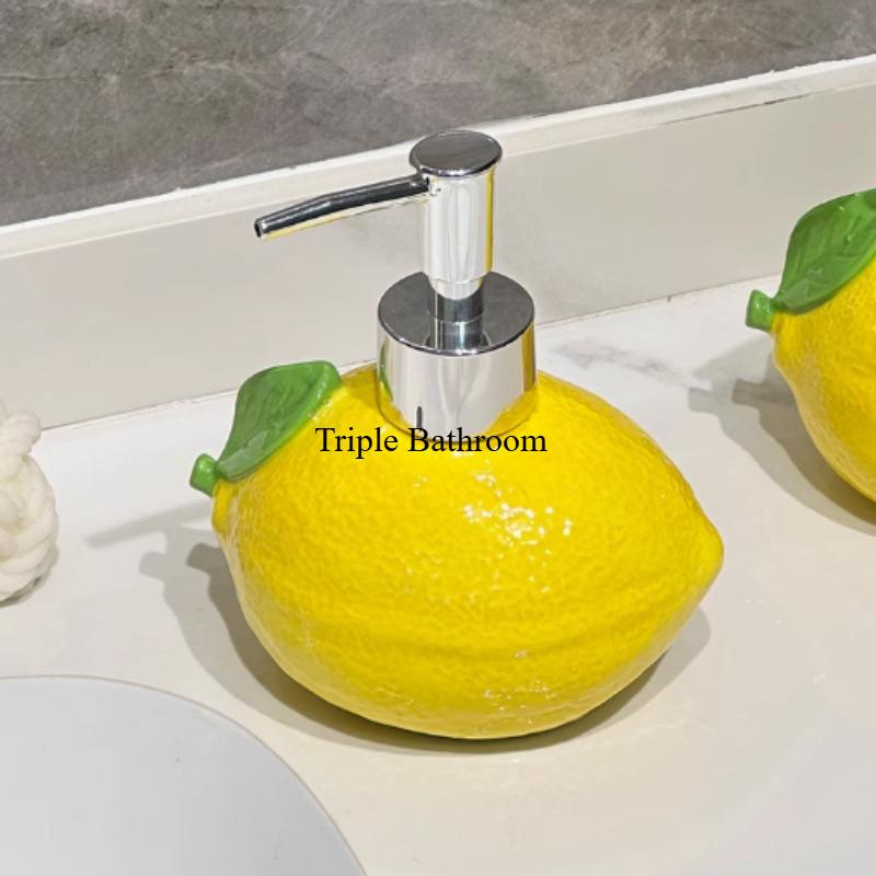 1pc Ceramic Lemon Liquid Soap Dispenser Shampoo Bottle Lotion Bottle Wrist Strap Soap Dispenser Bathroom Travel Supplies