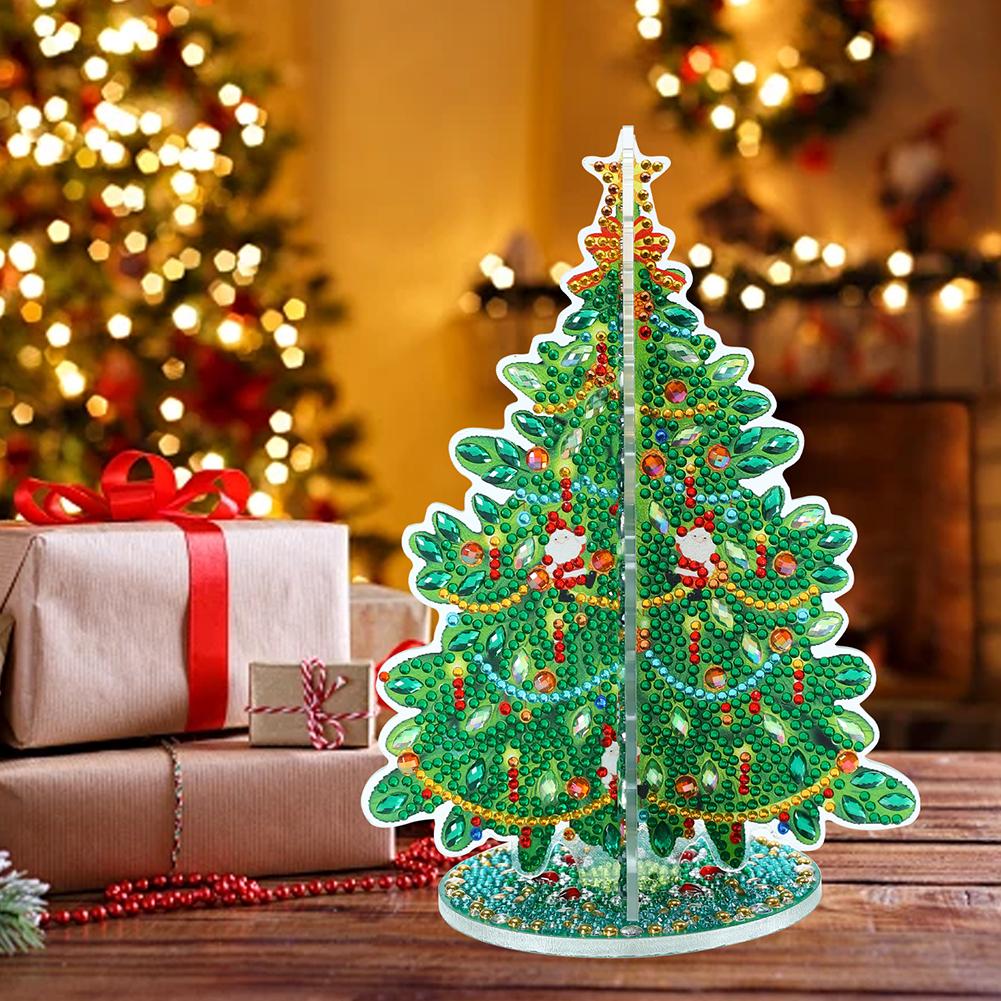 Special Shaped Christmas Tree Diamond Painting Tabletop Ornaments Kit 5D DIY Diamond Art Tabletop Decorations Xmas Decor