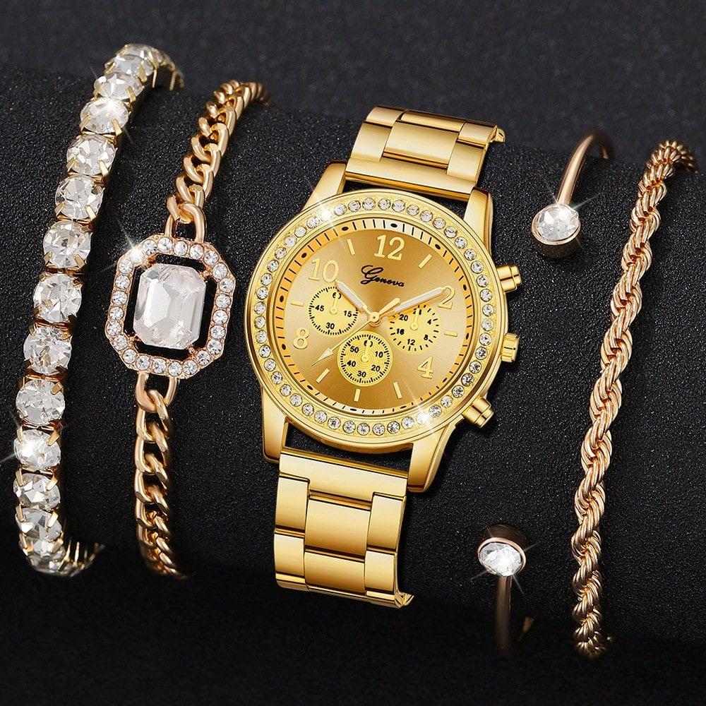 Relógio Facial Romano Pulseira de Aço Inoxidável para Mulheres Conjunto de Acessórios para Relógio de Quartzo Relógio Versátil de Liga para Estudante