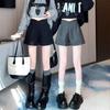 Women's Winter 2024 Black Woolen High-Waisted Wide-Leg Bootcut Shorts