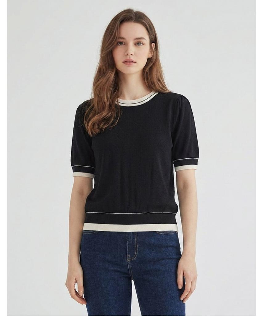 MESENSE Round Neck Contrast Short Sleeve Knit_Mb48Kns305Z