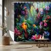 Tropical Rainforest Shower Curtain Colorful Macaw Parrot Vibrant Flowers Sunlit Canopy Jungle Paradise Bathroom Decor