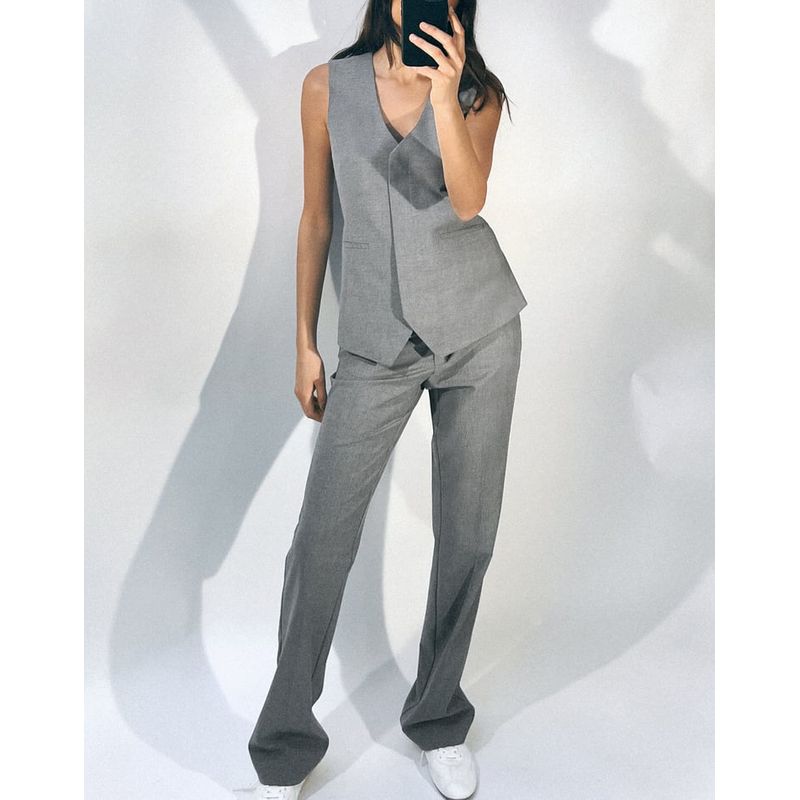 Spring New Suit Fabric Back Asymmetric Vest 9427556 Low Waist Straight-Leg Pants 1478229