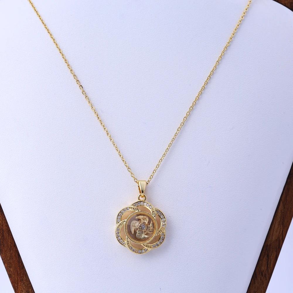 

Elegant Vintage-Inspired Diamond-Inlaid Rotating Necklace - Unisex Jewelry Pendant for Stylish Decoration 45cm золотистий