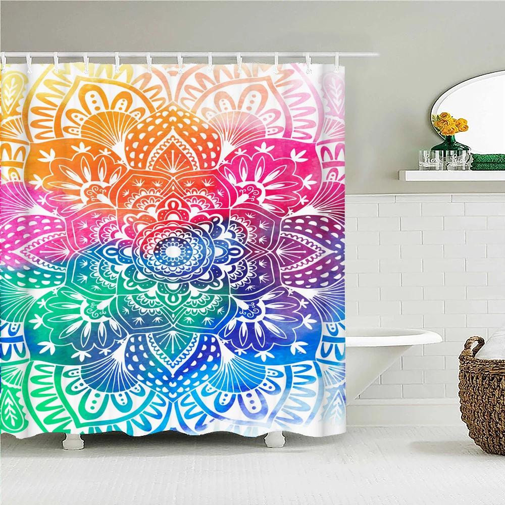 3D Print Bathroom Curtains Indian Mandala Shower Curtains With 12 Hooks Home Decoration Waterproof Fabric Bohemia Bath Screen