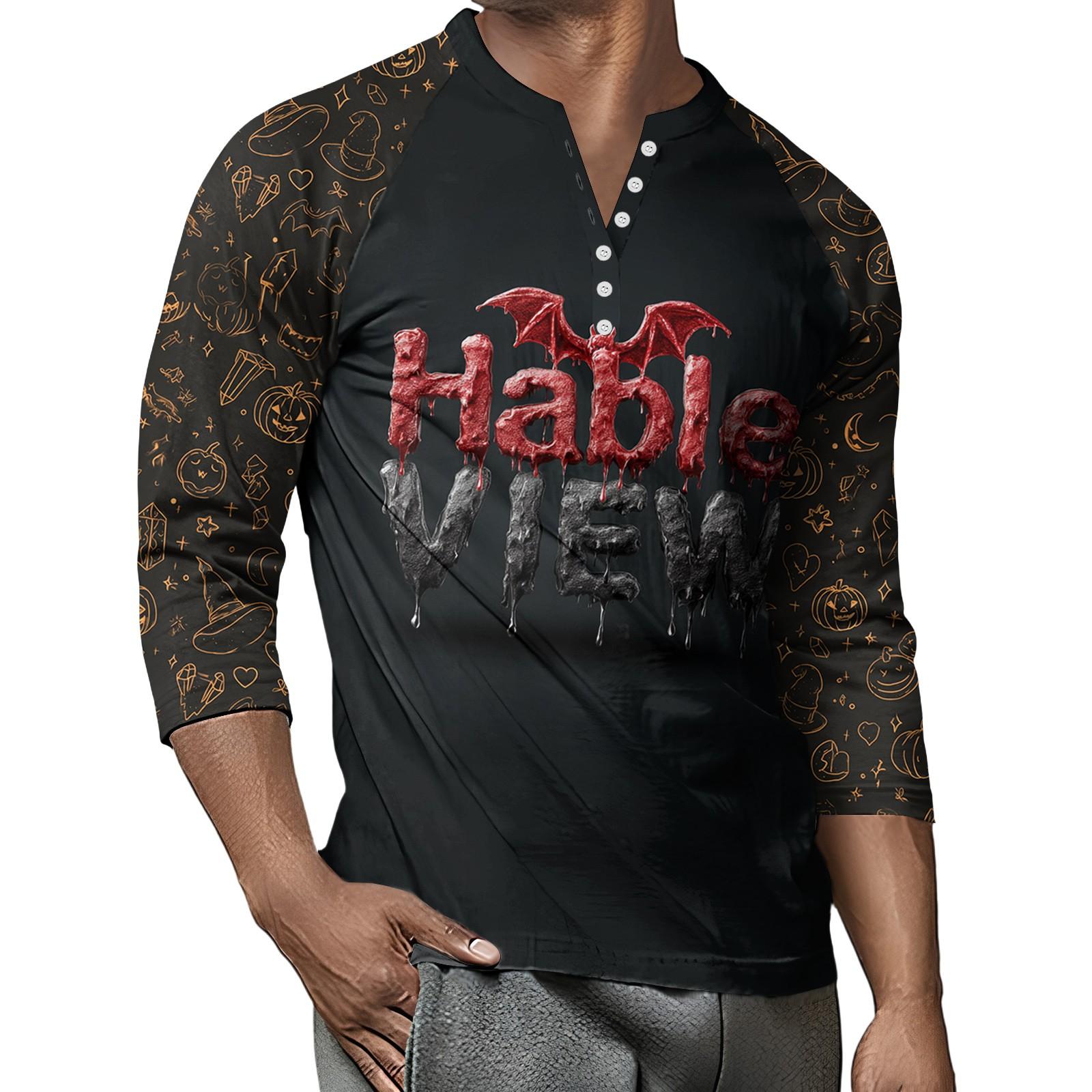 

Men s Button-Down Contrast Raglan 3/4 Sleeve Top L Темно-синій