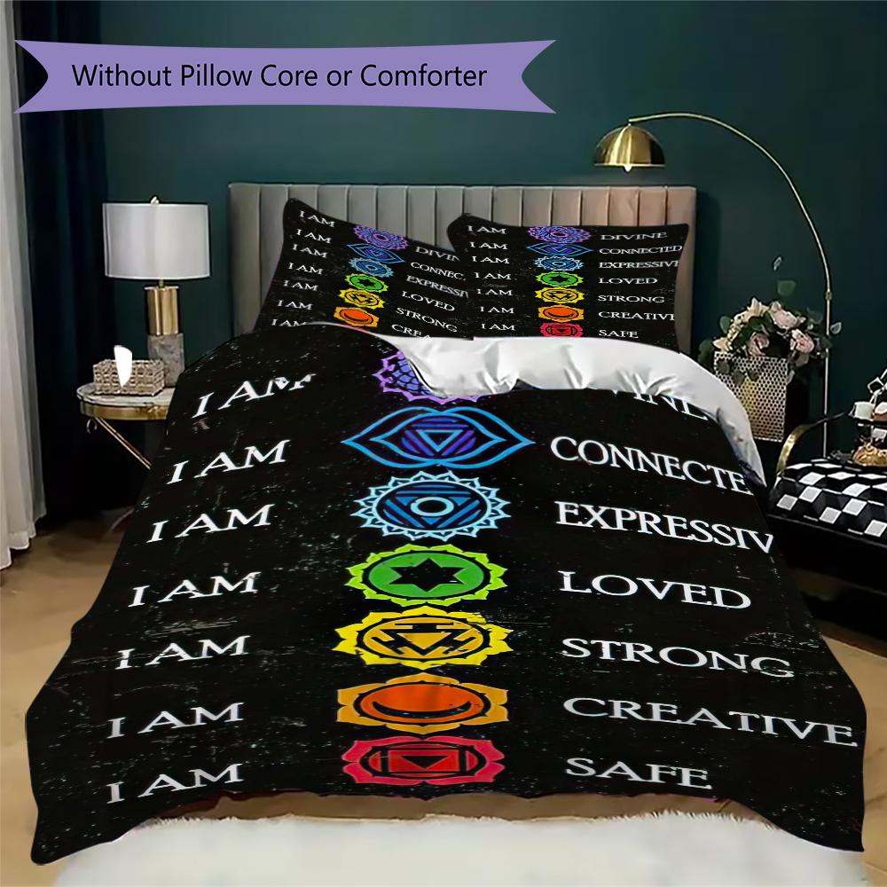 1PC Chakras Theme Bedding Quilt Set Quilt Cover Pillowcase Home Decoration Birthday Gift (1 * duvet cover + 2 * pillowcase, without core)A11
