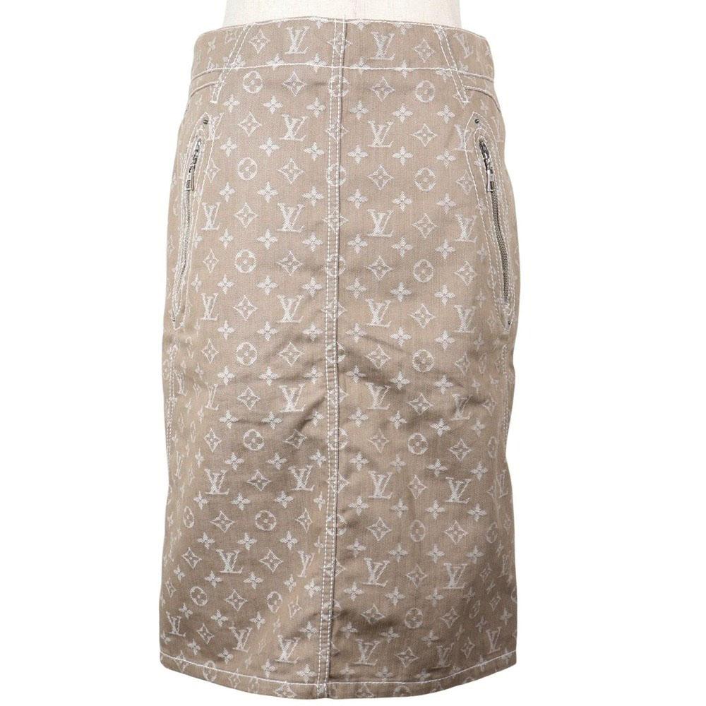LOUIS VUITTON Monogram denim skirt tight Brown cotton/polyester Women Used