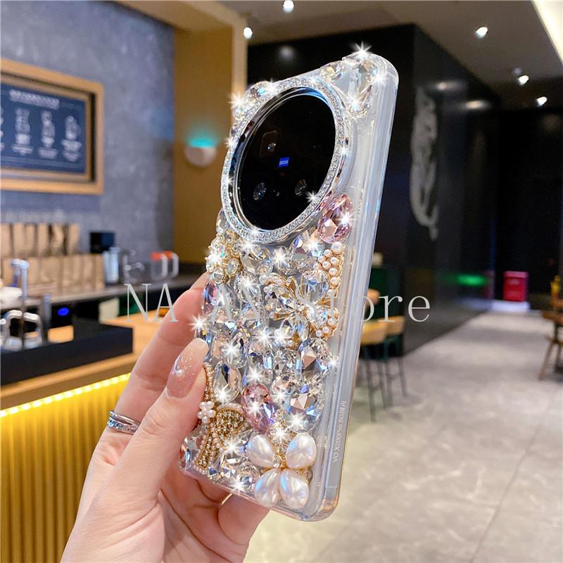 Bling Gold Butterfly Flower Casing For VIVO X200 X300 Pro X200 Ultra X200S 100s X80 X90 Glitter Rhinestone Silver Diamond Cover