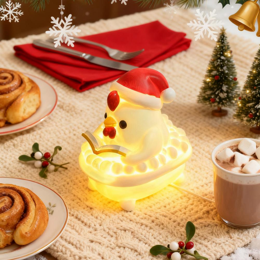 Christmas Puppy Night Light LED Resin Ghost Chicken Sculpture USB Powered Warm Yellow Lamp Cute Animal Figurine Ornament