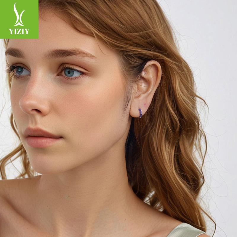 Simple Love Tremella Buckle Women, Elegant And High-End 925 Sterling Silver Earrings, Purple Oil Drop Earrings