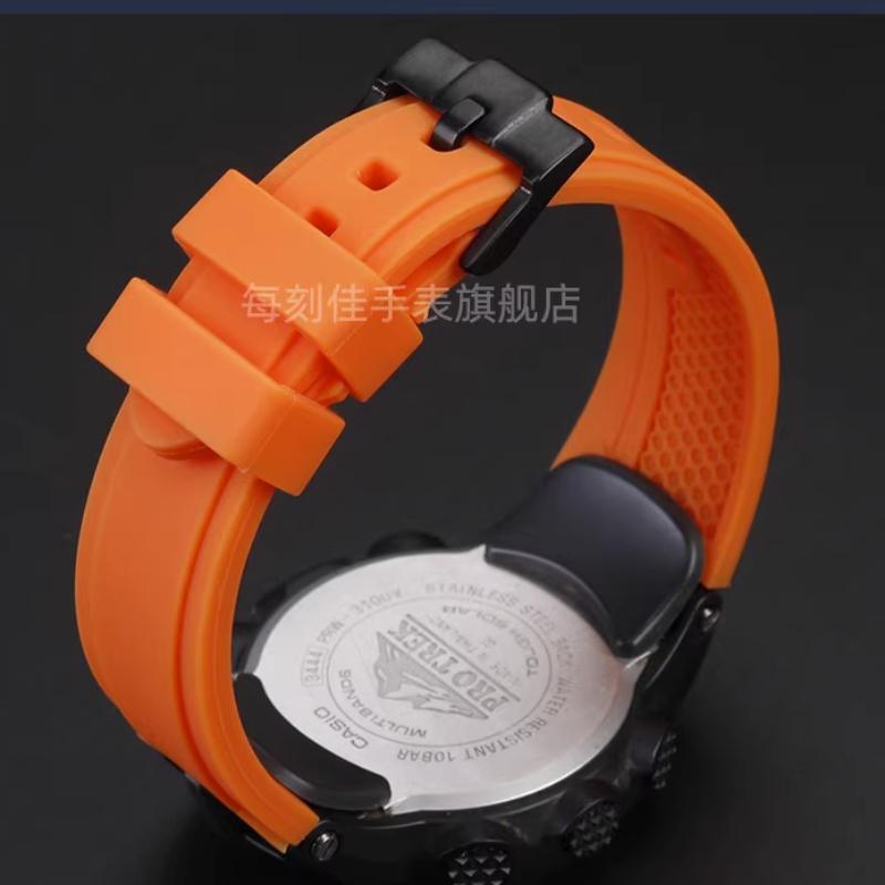 For Casio PROTREK watch strap PRW-6100Y PRW-3000 PRW-3100 PRW-6000Y/YT/FC-1 Men silicone watchband Stainless steel watch buckle