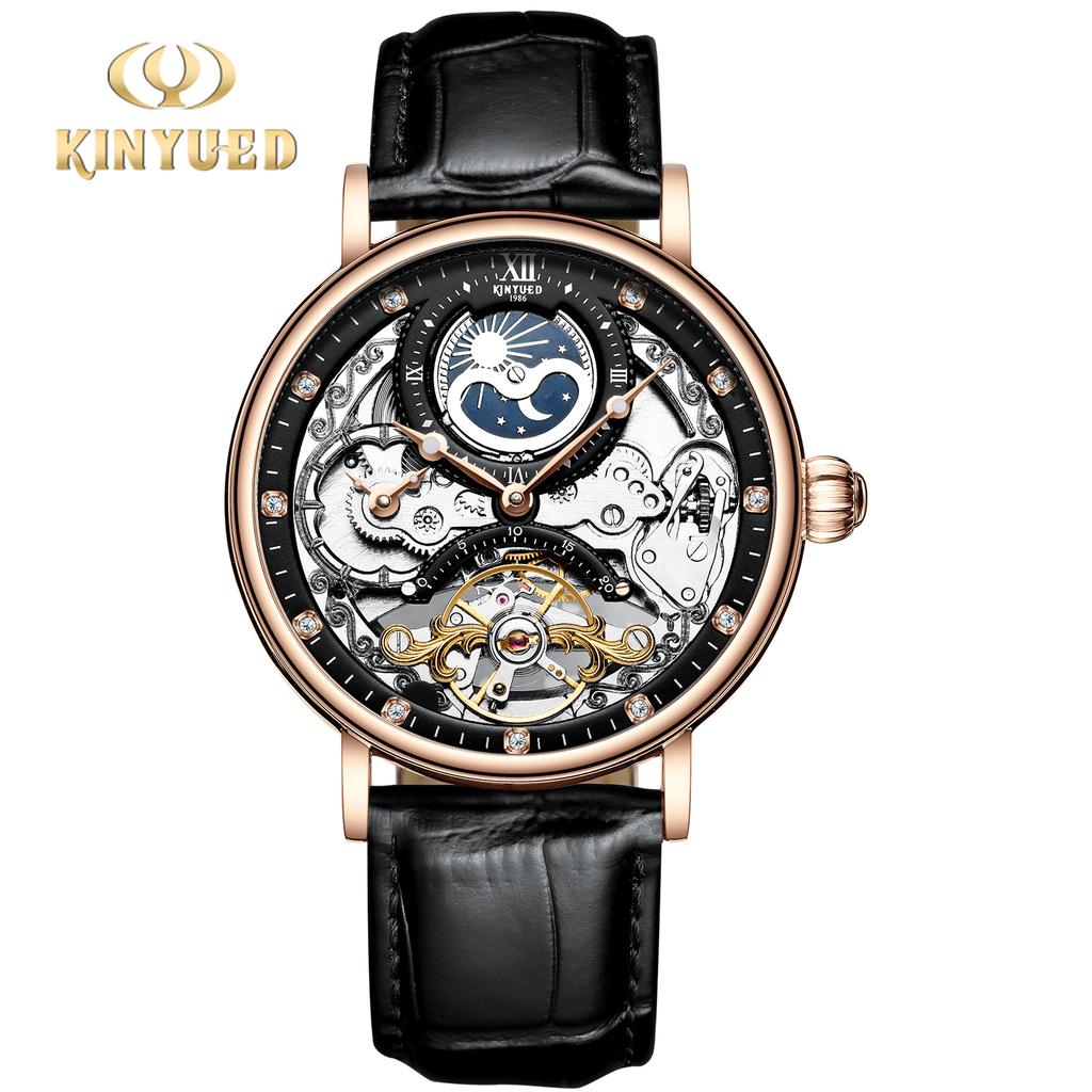 KINYUED Tourbillon Movement Men Watches Mechanical Automatic Wrist Watch Glass Waterproof Watch Stainless Steel China Round 14mm