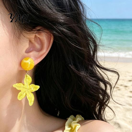 Clear Texture Beach Jewelry 1 Pair Starfish Drop Earrings, Summer Dangle Stud Lightweight Resin Earrings Ocean Themed Holiday Coastal for Vacation