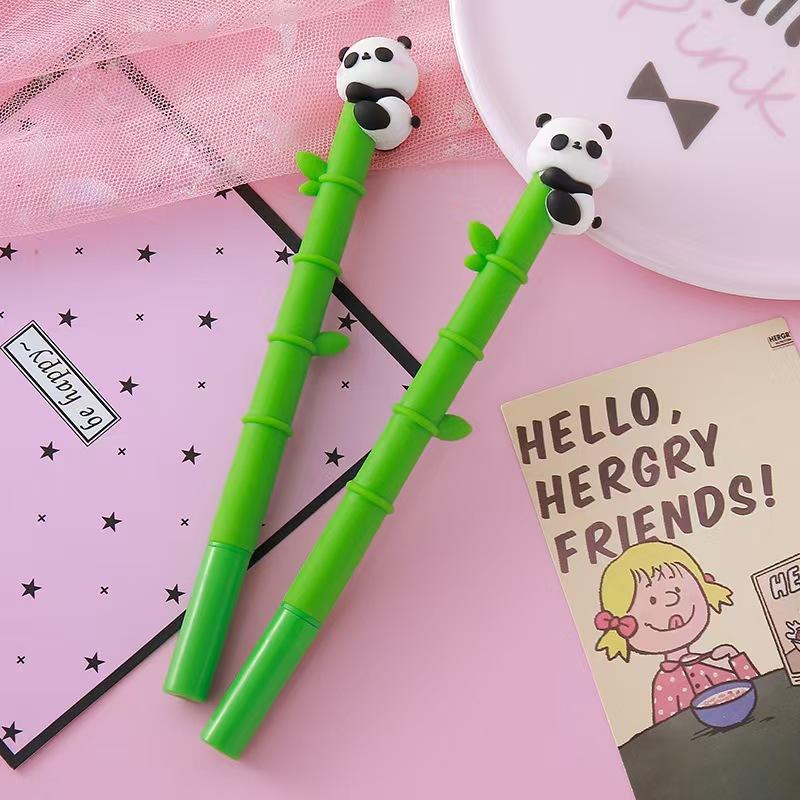 Bamboo Panda Neutral Pen for Students - Cute Panda Cartoon Design, Black, High-Quality Silicone, Prize Ballpoint Pen