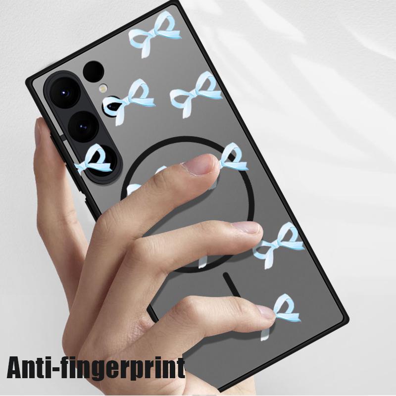 Bowknot Pattern Shockproof Phone Case For Samsung S25 S24 FE S23 Ultra S22 Plus S21 Wireless Charge Magnetic Hard PC Matte Clear Bumper Cover