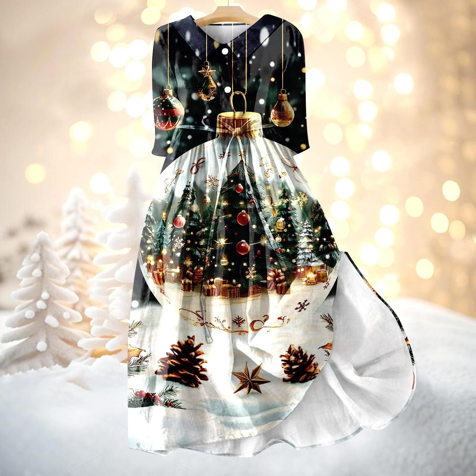 

Женское модное платье с рождественским принтом, застегивающееся на пуговицы, с манжетами длиной семь четвертей и бретельками M жёлтый