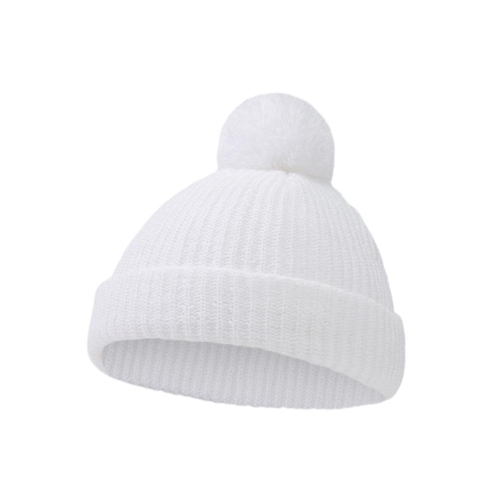 Solid Pom Knitted India Hats Infant 0-12M Boys Girls Folded Crochet Ins Fall Winter Warm Beanies Newborn Caps Headwraps