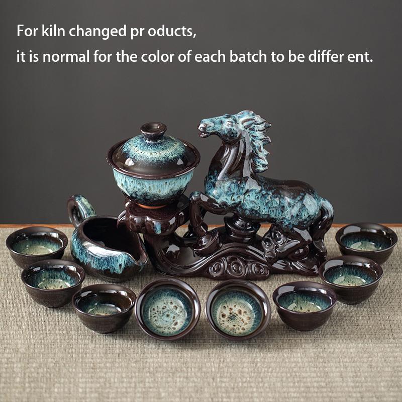 1 Set of Creative Lazy Tea Set, Semi-automatic Horse Teapot, Magnetic Rotating Water Guide Tea Set, Chinese Kung Fu Tea Set