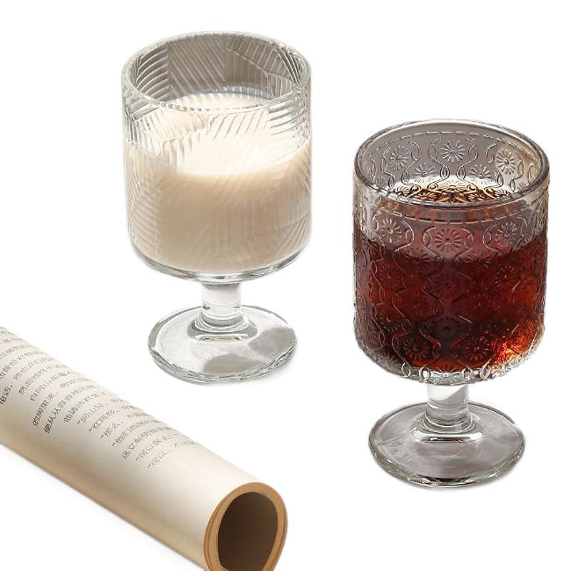 Vintage ins Wind Sunflower relief glass high appearance level wine glass design sense drink juice stemware glass