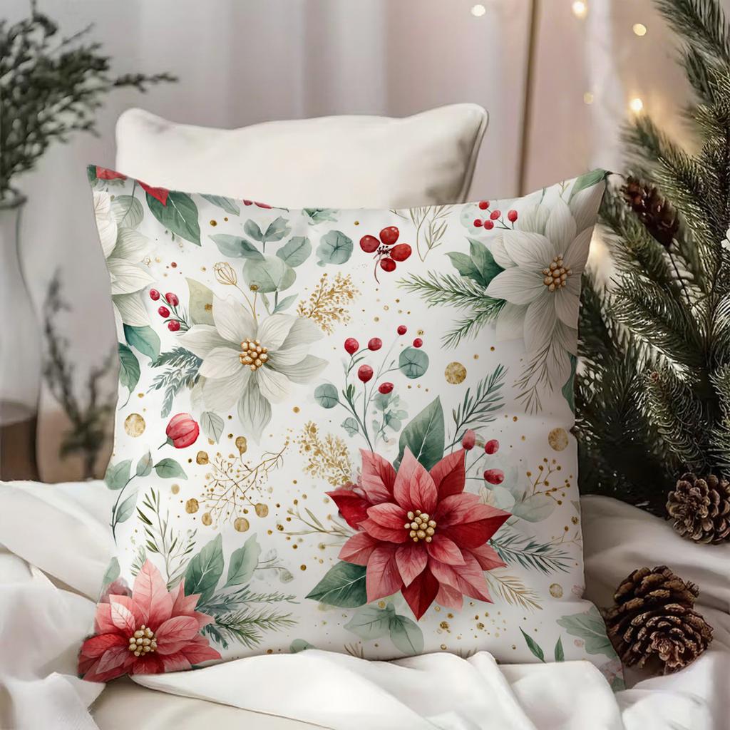Christmas-Themed Floral & Gift Print Pillowcasesuitable For Sofa Car Bedroom Decorative Cushion Cover Pillow Cover