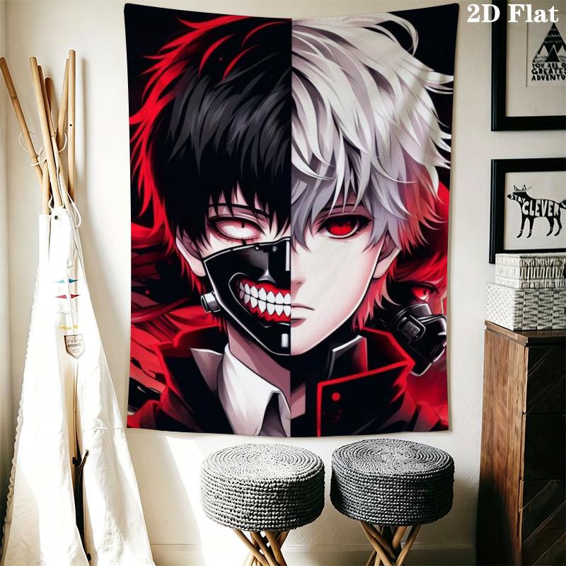 Tokyo Ghoul Wall Tapestry Aesthetic Wall Hanging Printed Fabric Blanket Decorative Tapestries for Bedroom Living Room Home Decor