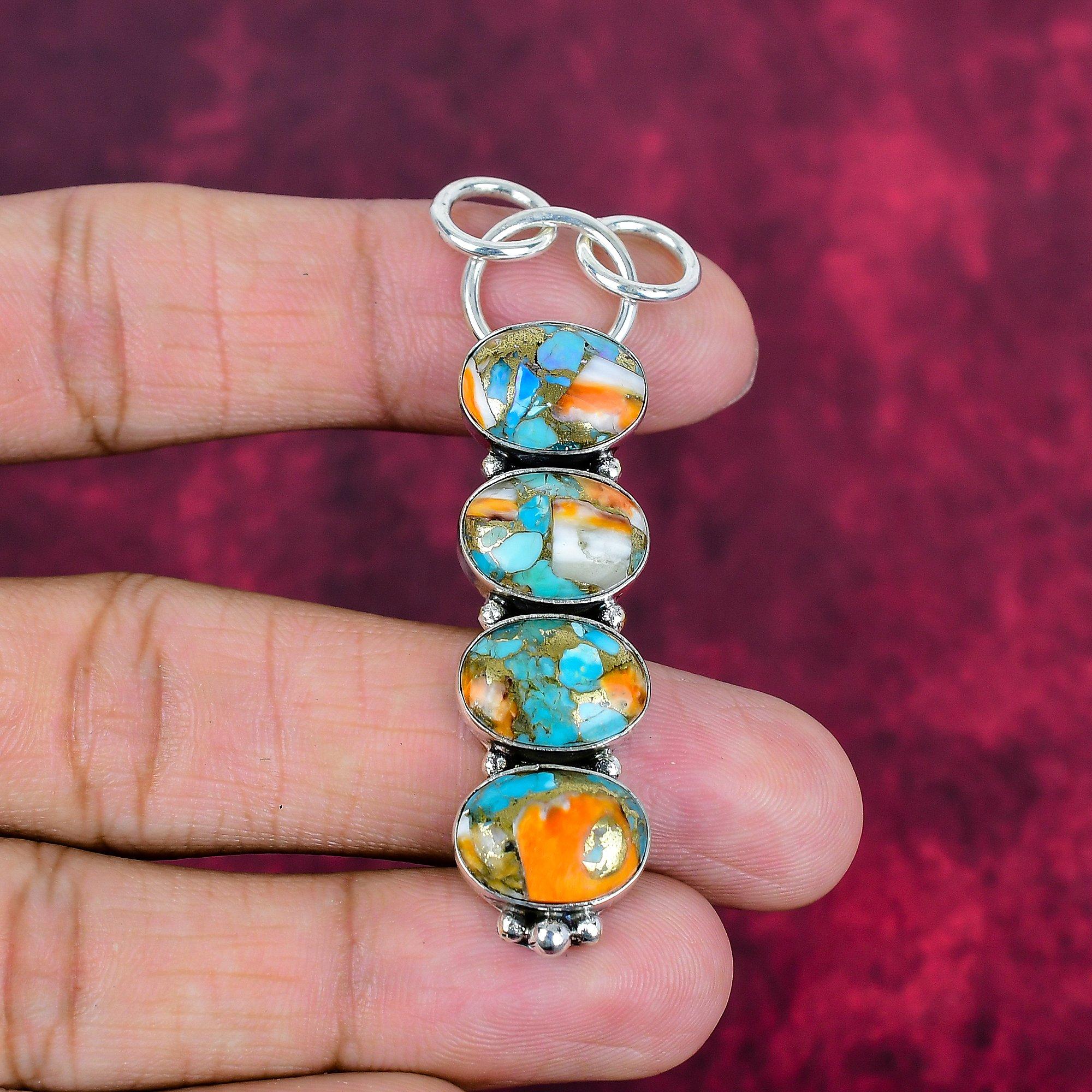 

Кулон из оранжевой медной бирюзы из стерлингового серебра 925 пробы, Ювелирное изделие с кулоном из драгоценного камня ручной работы, Дизайнерский кулон для нее 2.63 Inches зелёный