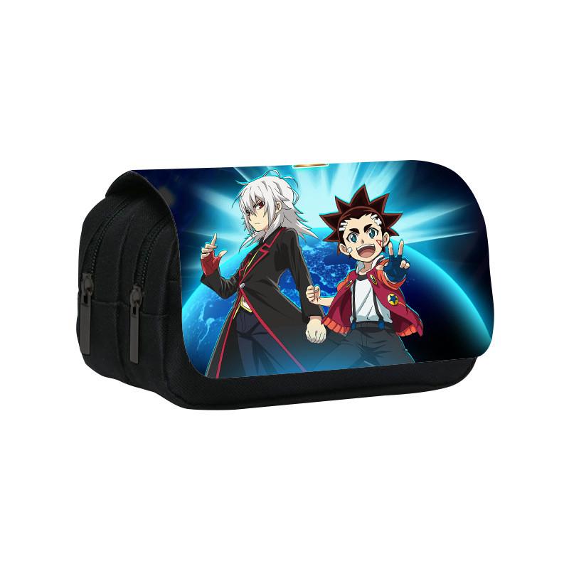 Borsa Portapenne a Doppio Strato con Stampa Personaggi Cartoon Beyblade per Scuola e Viaggio