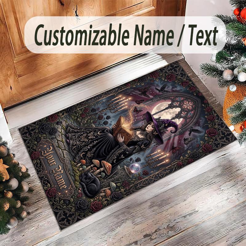Witchcraft Theme Crystal Velvet Rug Personalized Custom Name Text Soft Floor Mat Home Decor