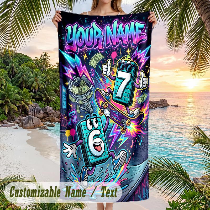 Adventure Travel Theme Beach Towel Personalized Custom Name & Text Soft Quick Dry Beach Towel for Swimming Travel